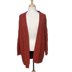 Rust Cable Knit Open Cardigan Boho Eclectic Earthy Teacher Cotton Blend Small